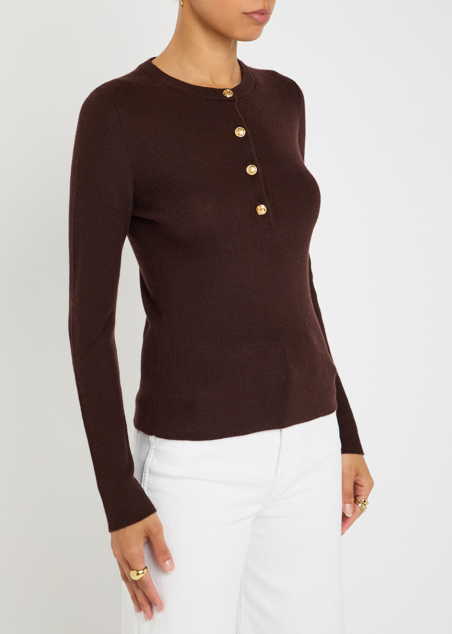Blazé Milano Blaze Milano Rolande Ribbed Cashmere And Silk-blend Top In Brown