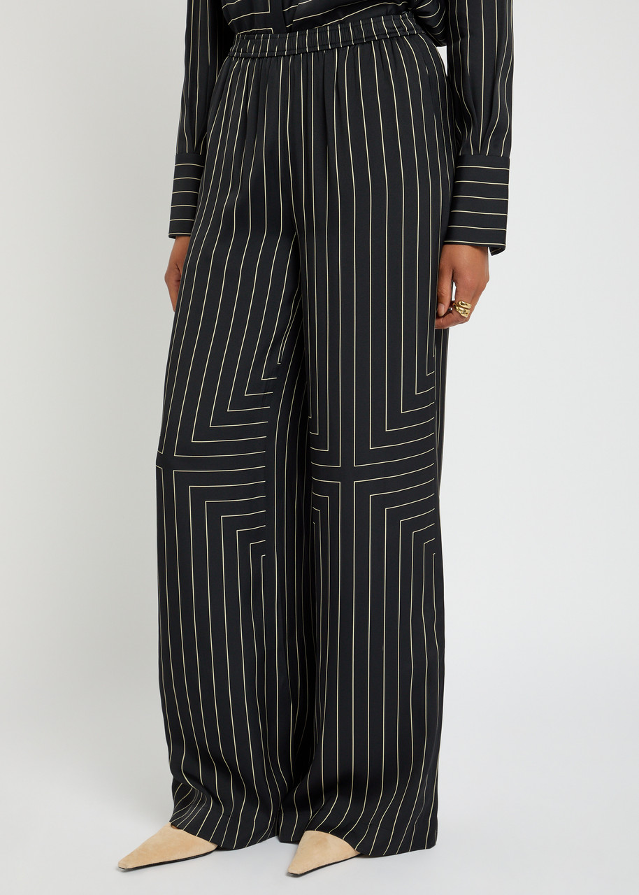 Joseph Hulin Geometric Print Silk Trousers In Black