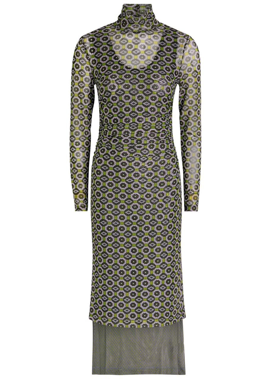 Dries Van Noten Hofes Printed Mesh Midi Dress - Green - XS (UK6 / XS)