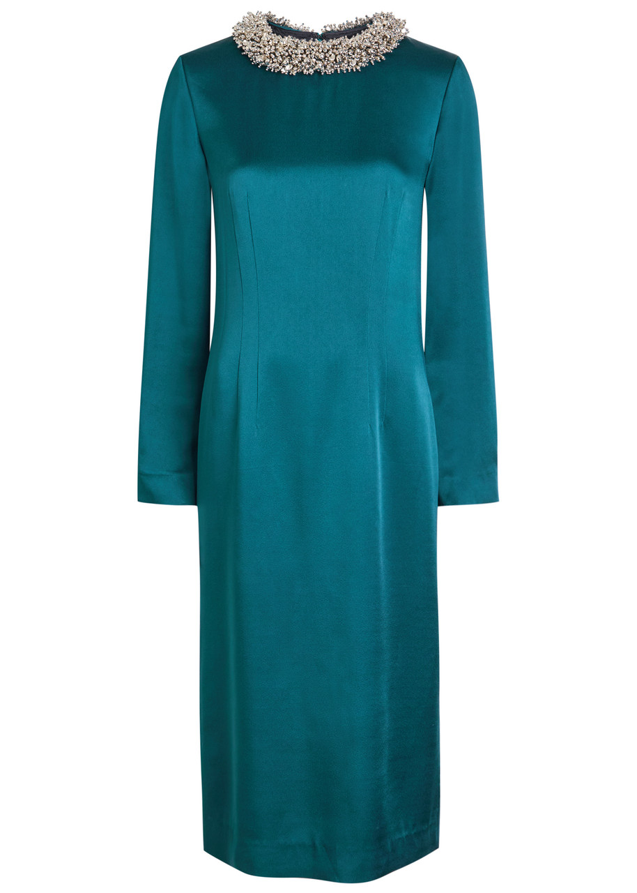 Dries Van Noten Danora Crystal-embellished Satin Midi Dress - Petrol - 40 (UK12 / M)