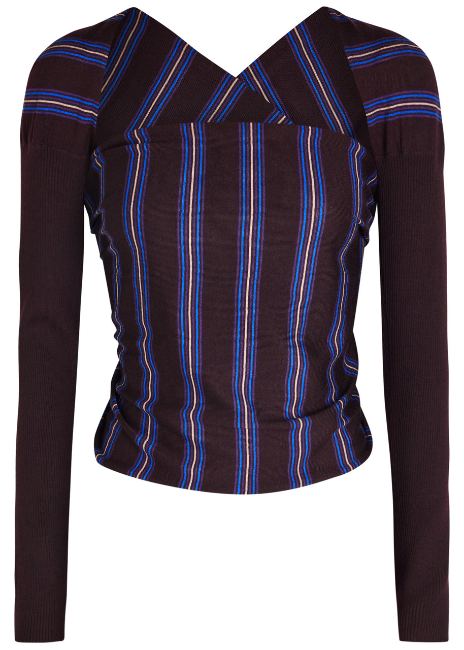 Dries Van Noten Tiba Striped Wool Crop top - Burgundy - One Size