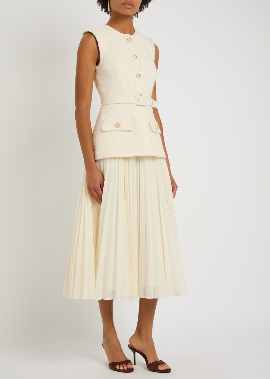 Rebecca Vallance Jonie Layered Tweed And Chiffon Midi Dress In White