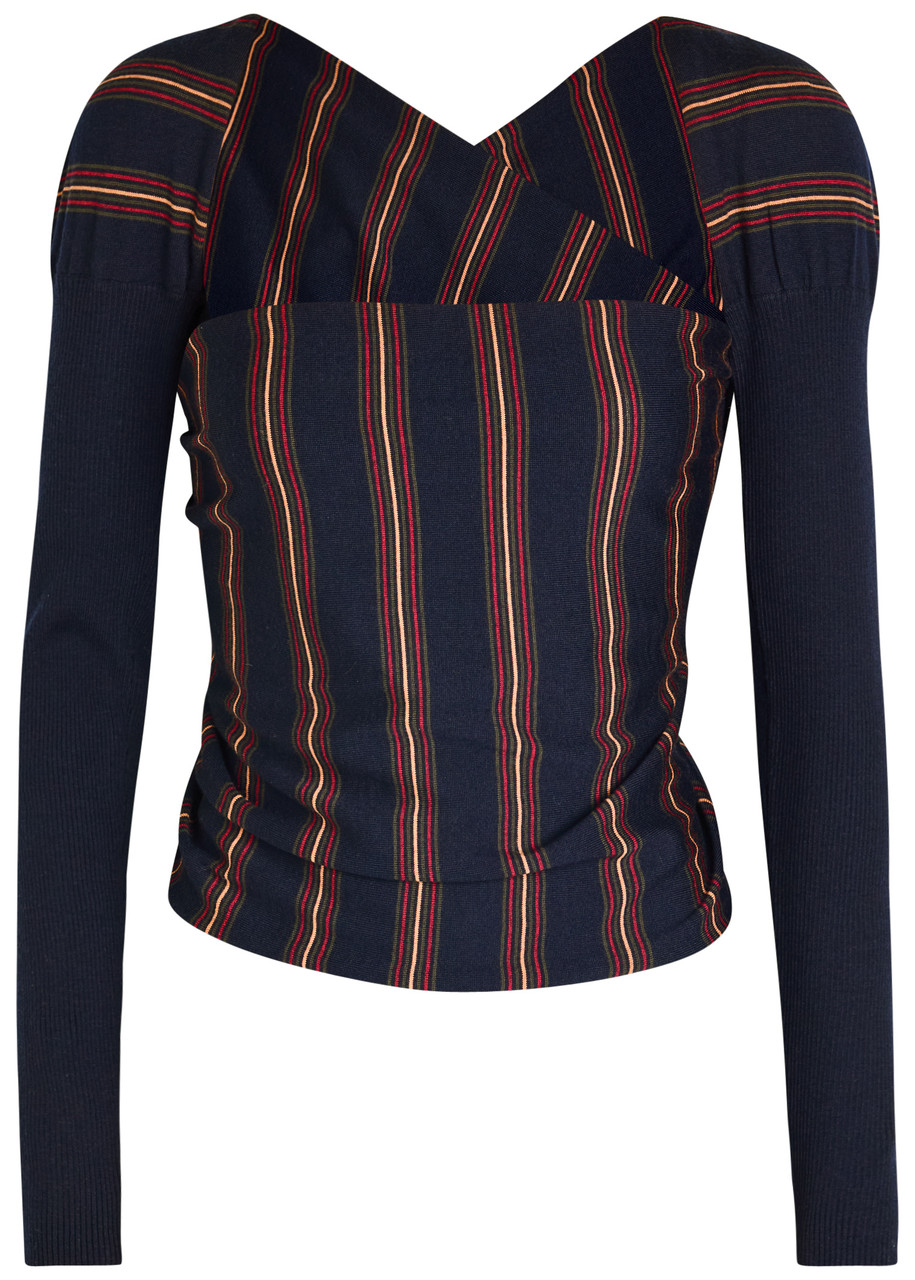 Dries Van Noten Tiba Striped Wool Crop top - Navy - One Size