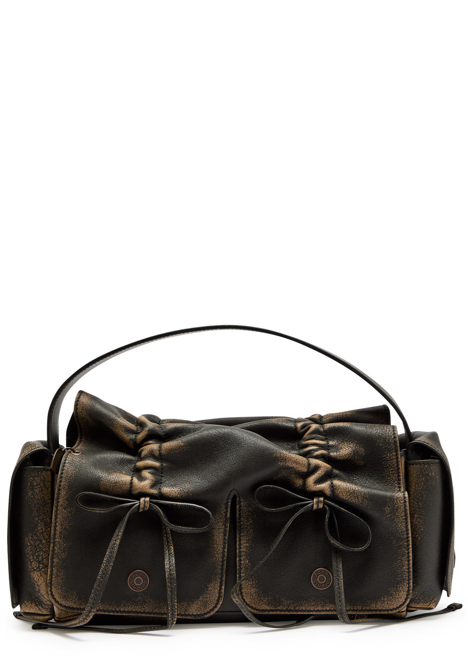 Acne Studios Mini Multipocket Faded Grained-leather Top Handle Bag In Brown