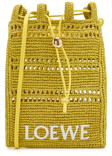 LOEWE X Paula's Ibiza Drawstring logo raffia pocket bag | Harvey