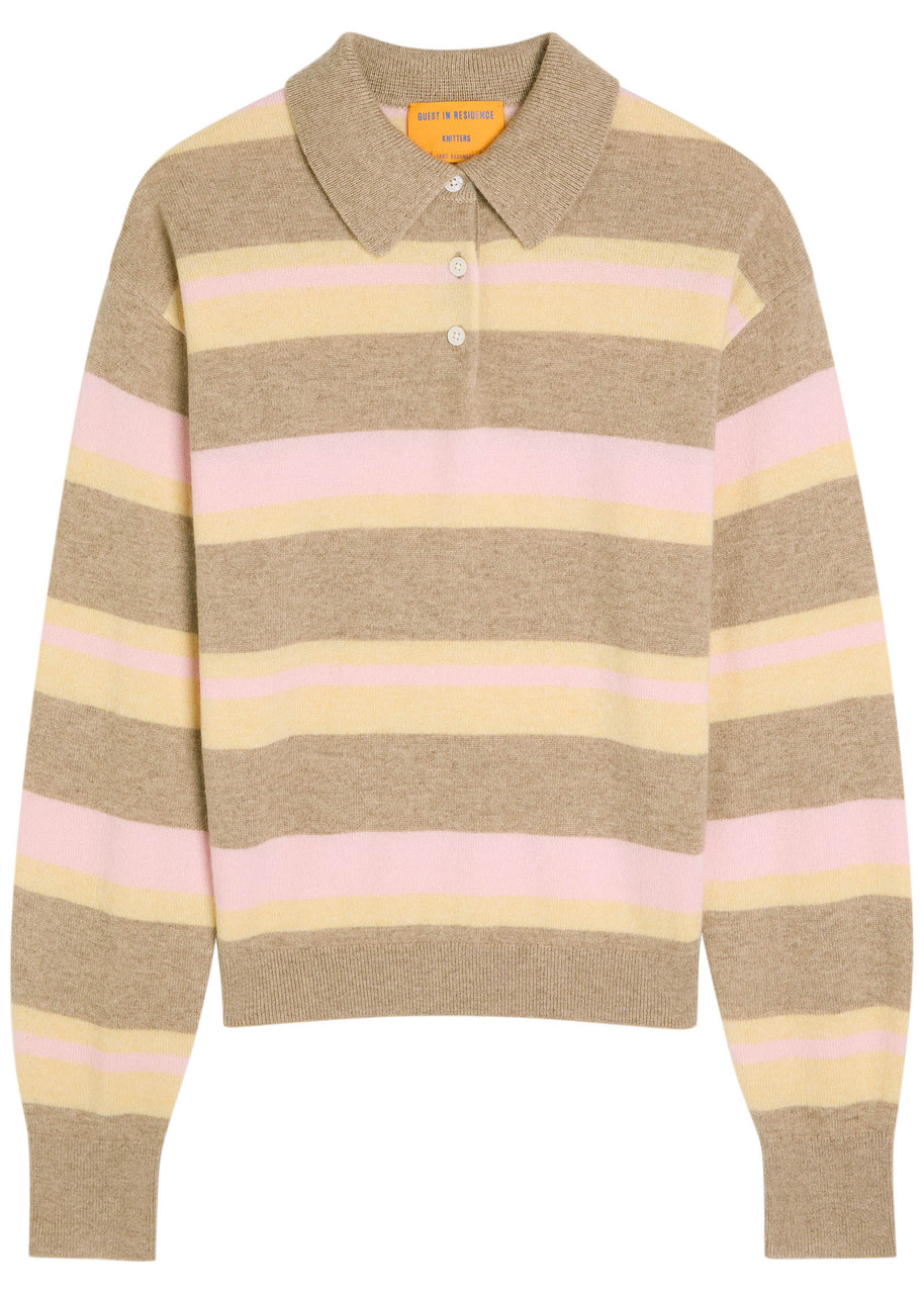 Guest In Residence Collegiate Stripe Polo Taupe Combo