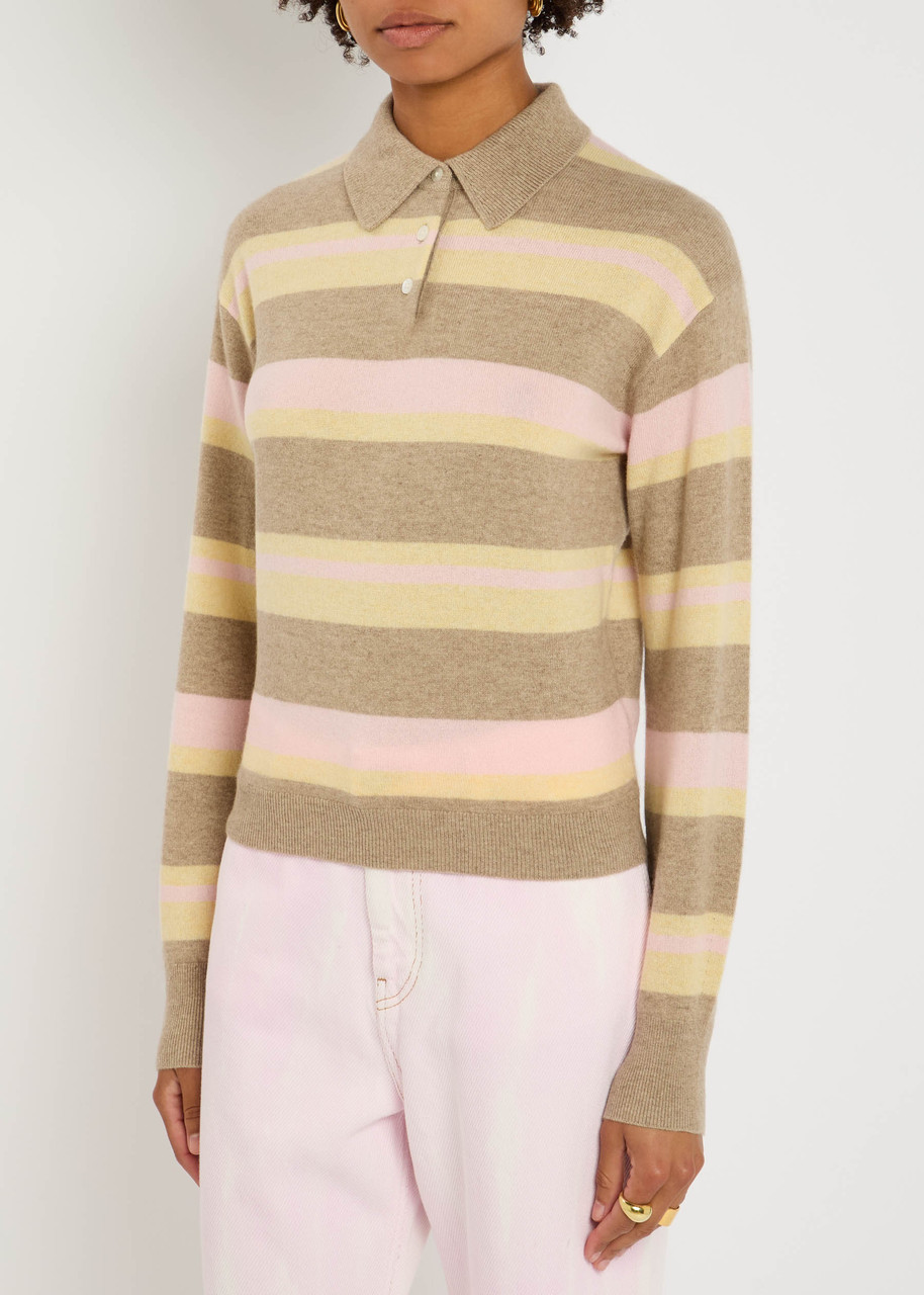 Guest In Residence Collegiate Stripe Polo Taupe Combo