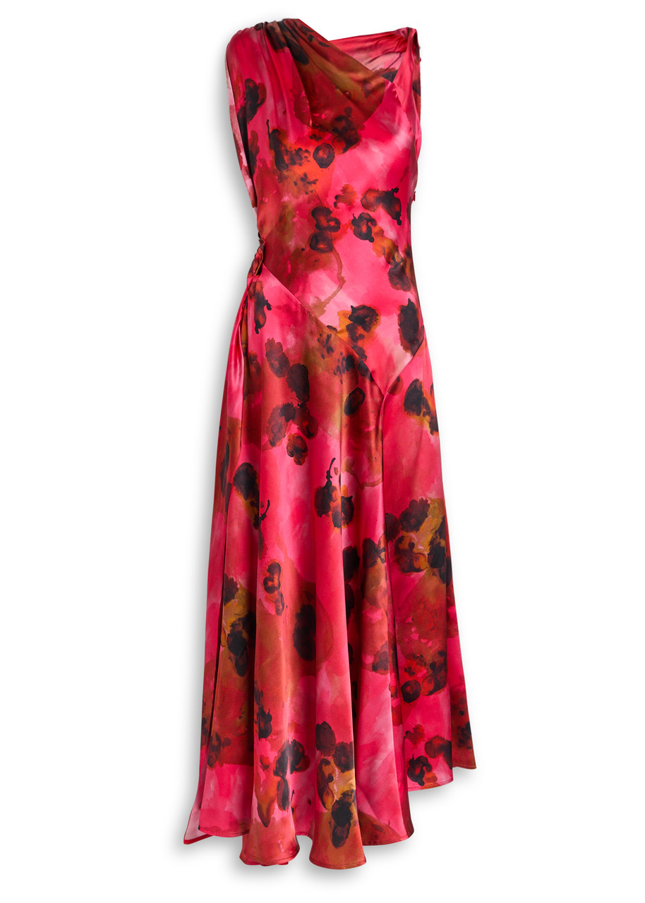 Victoria Beckham Womens Raspberry Draped Sleeveless Silk Midi Dress In Red