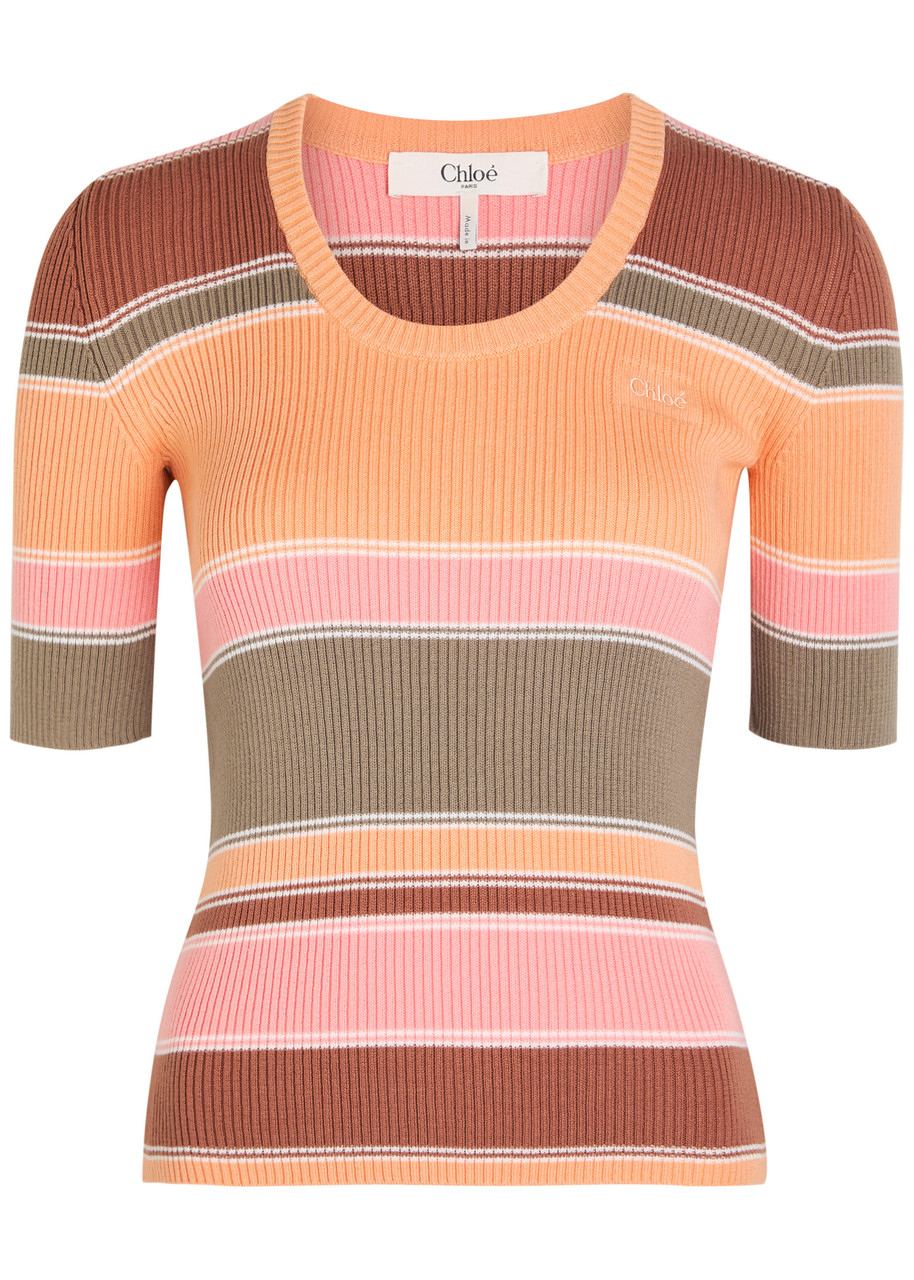 Chloé Embroidered Striped Ribbed Cotton Sweater In Multi