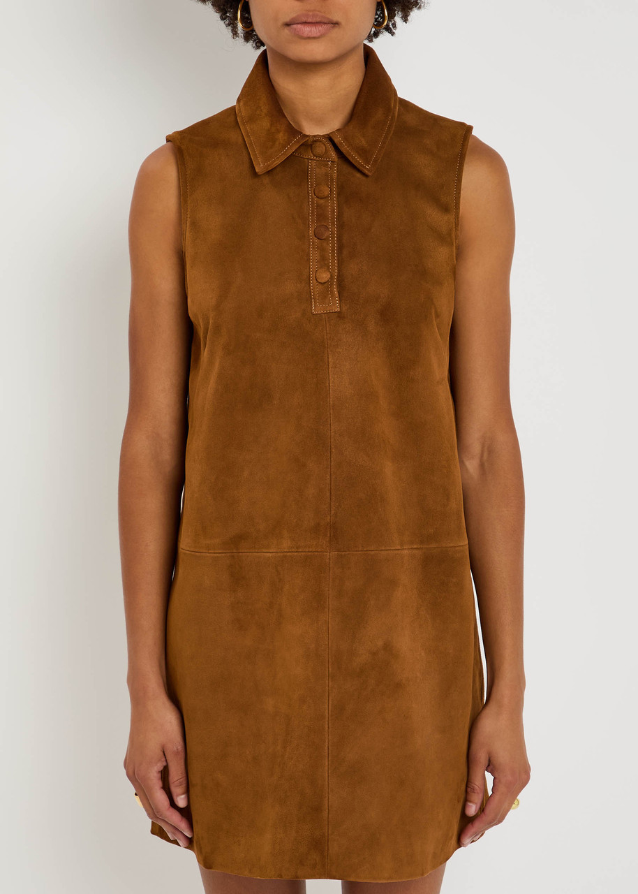 Frame The Suede City Shift Mini Dress In Brown