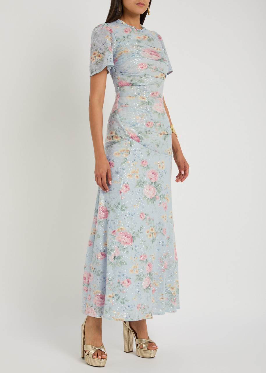 Needle & Thread Pompadour Garden Floral-print Tulle Gown In Blue