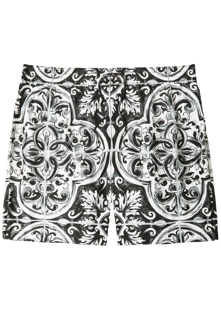 Dolce & Gabbana Majolica-print Canvas Medium Boxer Shorts In Black