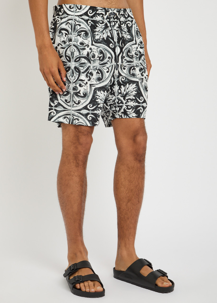 Dolce & Gabbana Majolica-print Canvas Medium Boxer Shorts In Black