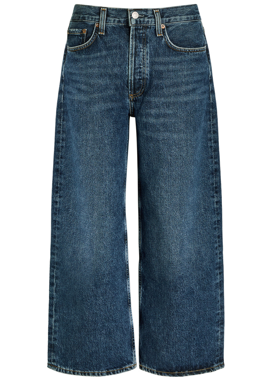 Agolde Blue Arc Jeans With Logo Patch On The Back And Wide Leg In Denim For Women