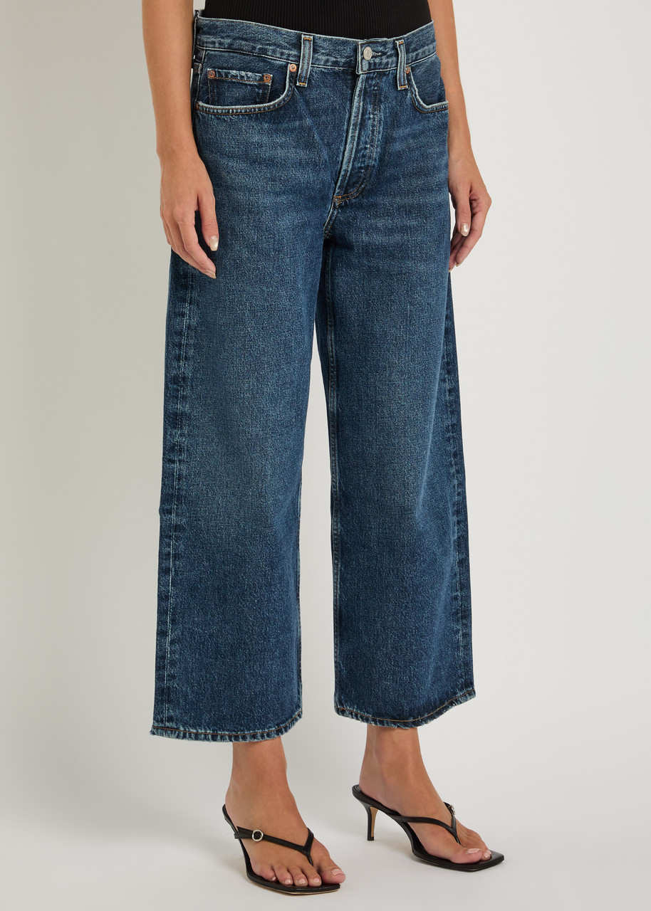 Agolde Blue Arc Jeans With Logo Patch On The Back And Wide Leg In Denim For Women