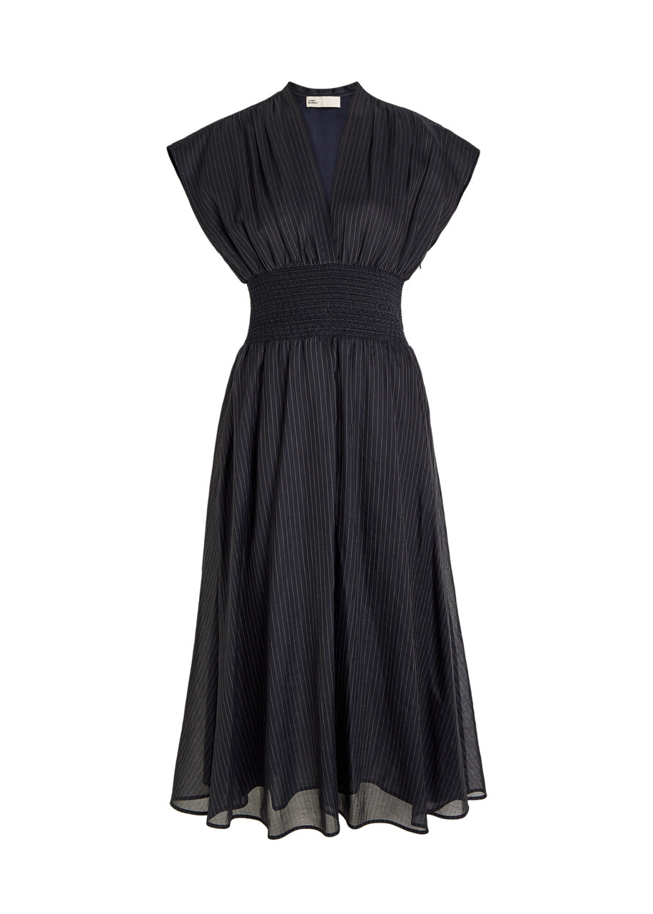 Tory Burch Pinstripe Voile Midi Dress In Blue