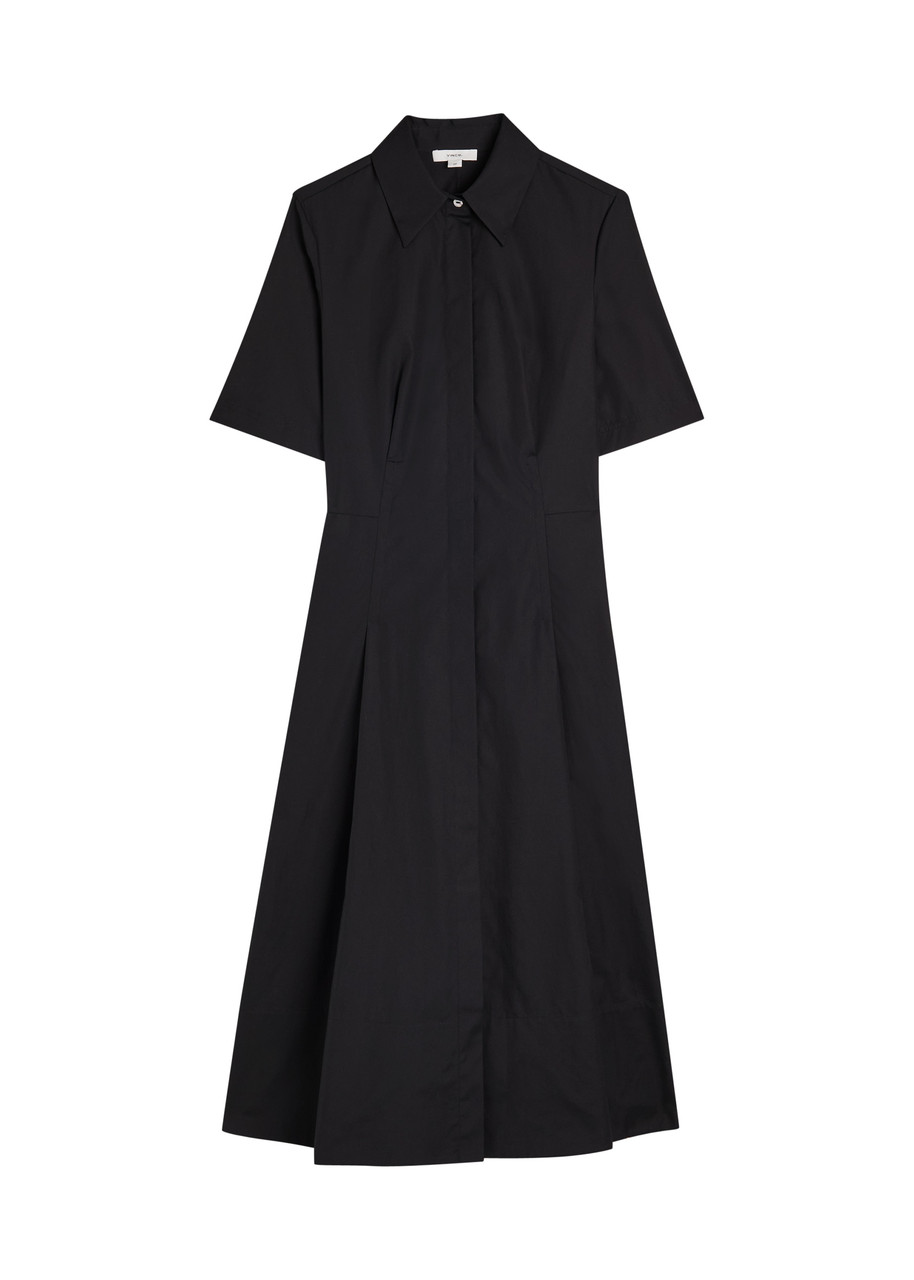 Vince Pleated Cotton-poplin Shirt Dress - Black - L (UK14 / L)