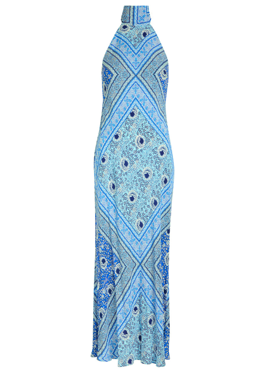 Rixo London Rixo Maura Patterned Halter-neck Chiffon Midi Dress In Blue