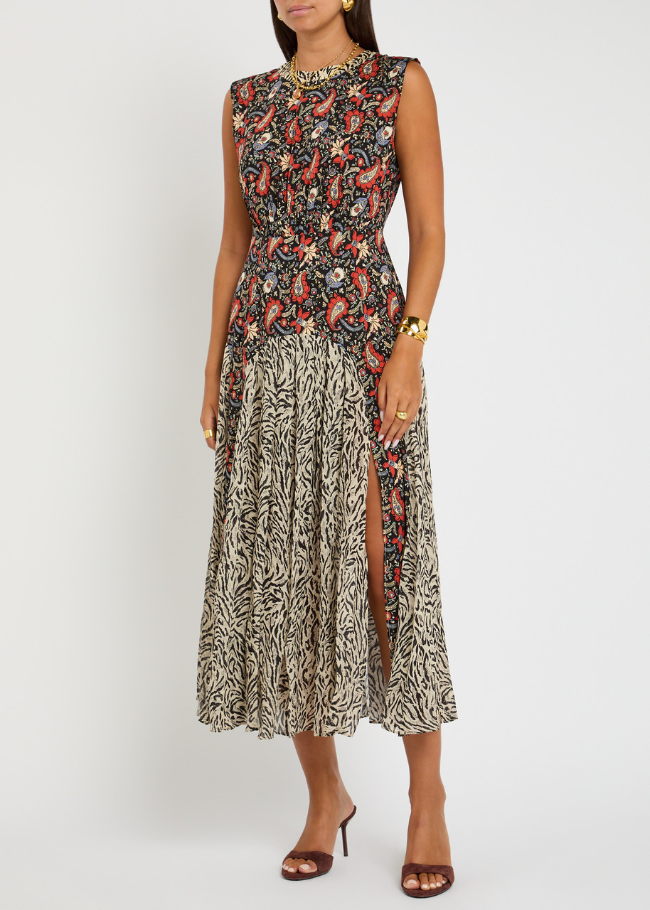 Rixo London Rixo Caroline Printed Chiffon Midi Dress In Multi