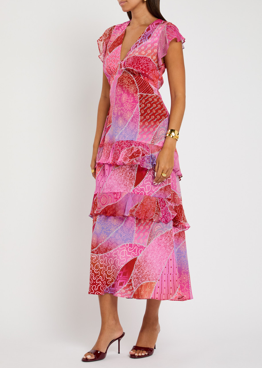 Rixo Meena Patterned Silk-chiffon Midi Dress - Pink - 16 (UK 16 / XL)