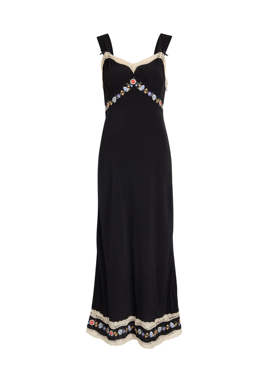 Rixo Lucie Floral-embroidered Chiffon Midi Dress - Black - 6 (UK6 / Xxs)