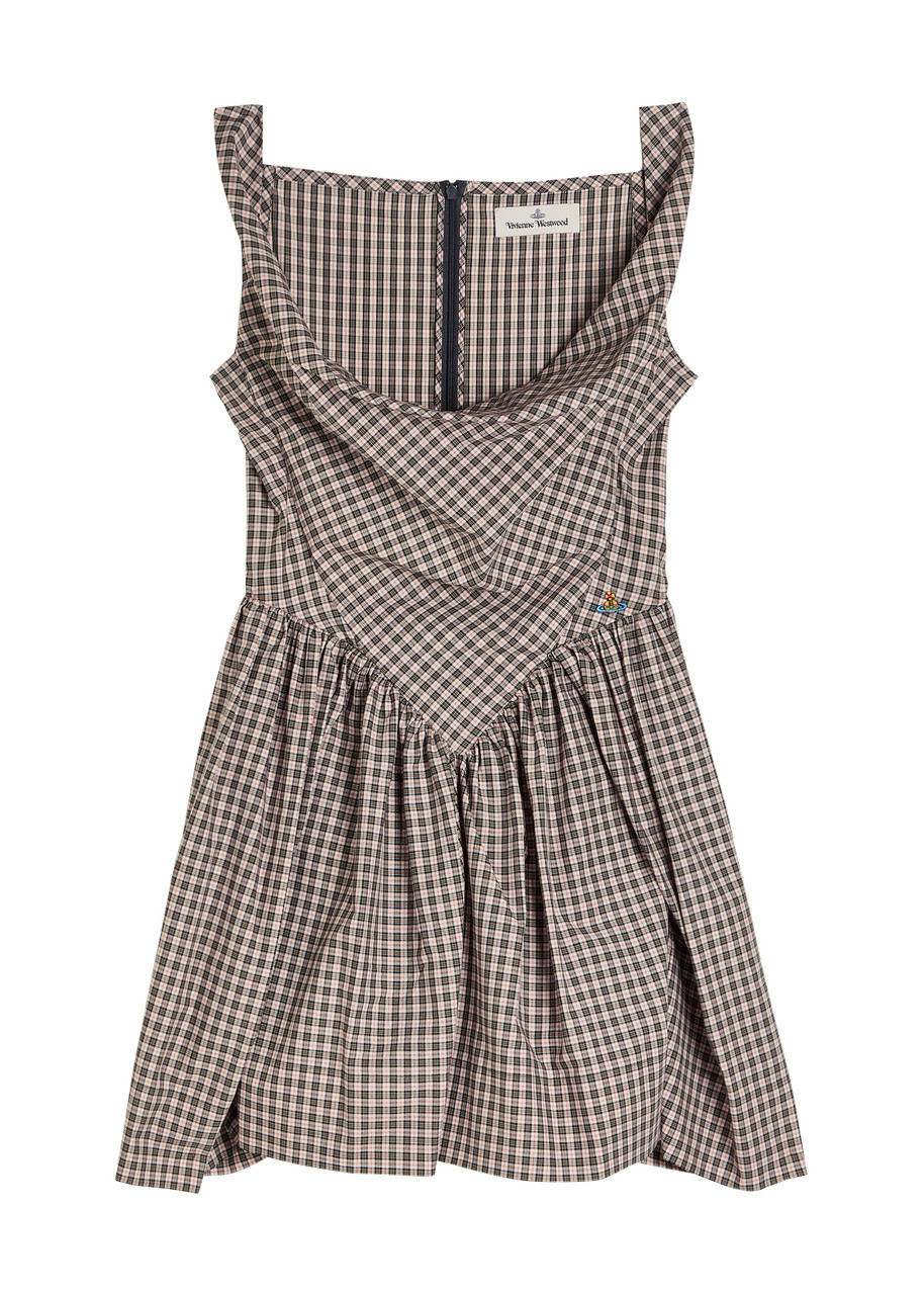 Vivienne Westwood Mini Sunday Draped Pleated Checked Cotton-poplin Mini Dress In White