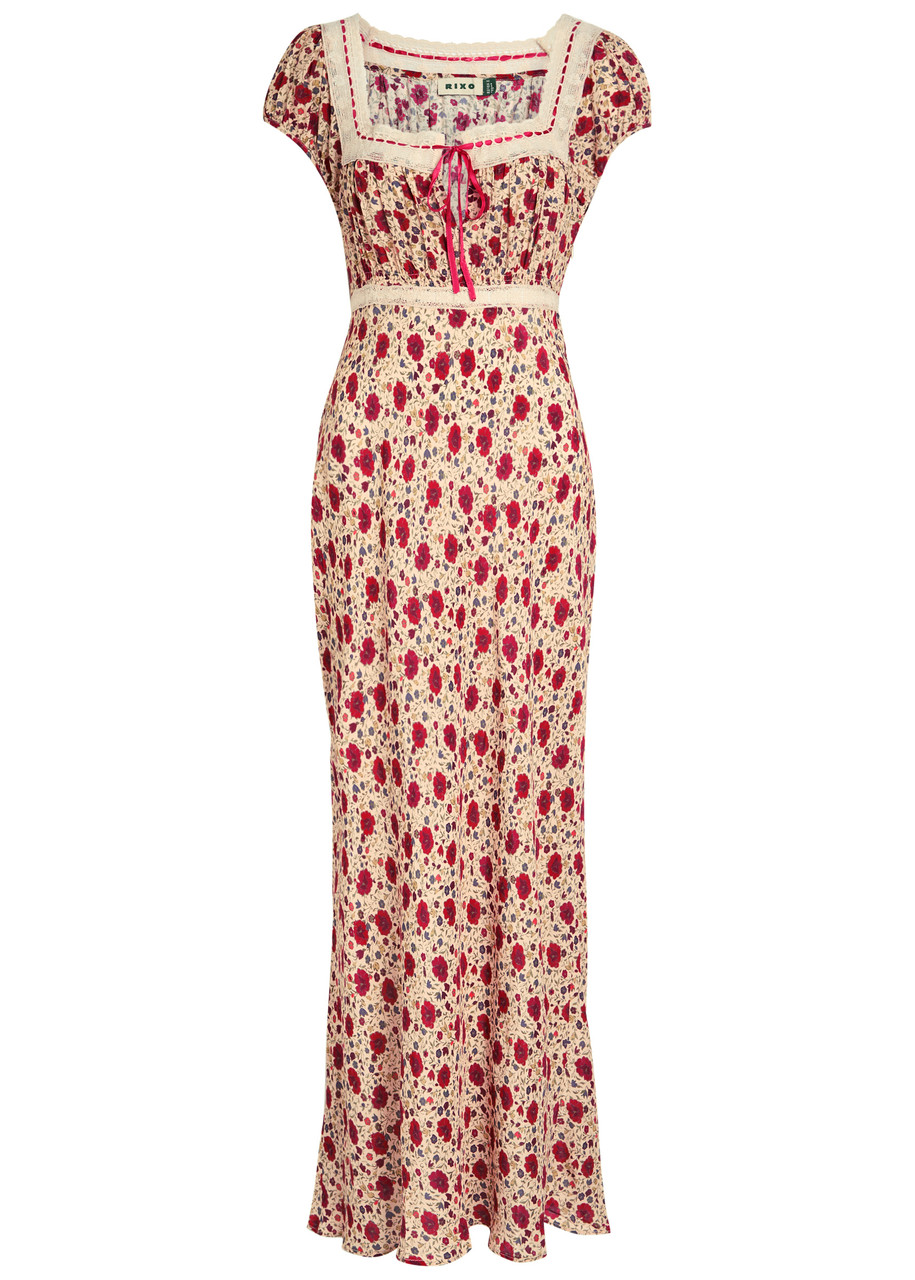 Rixo Maeva Floral-print Crepe de Chine Maxi Dress - Red And White - 18 (UK18 / Xxl)