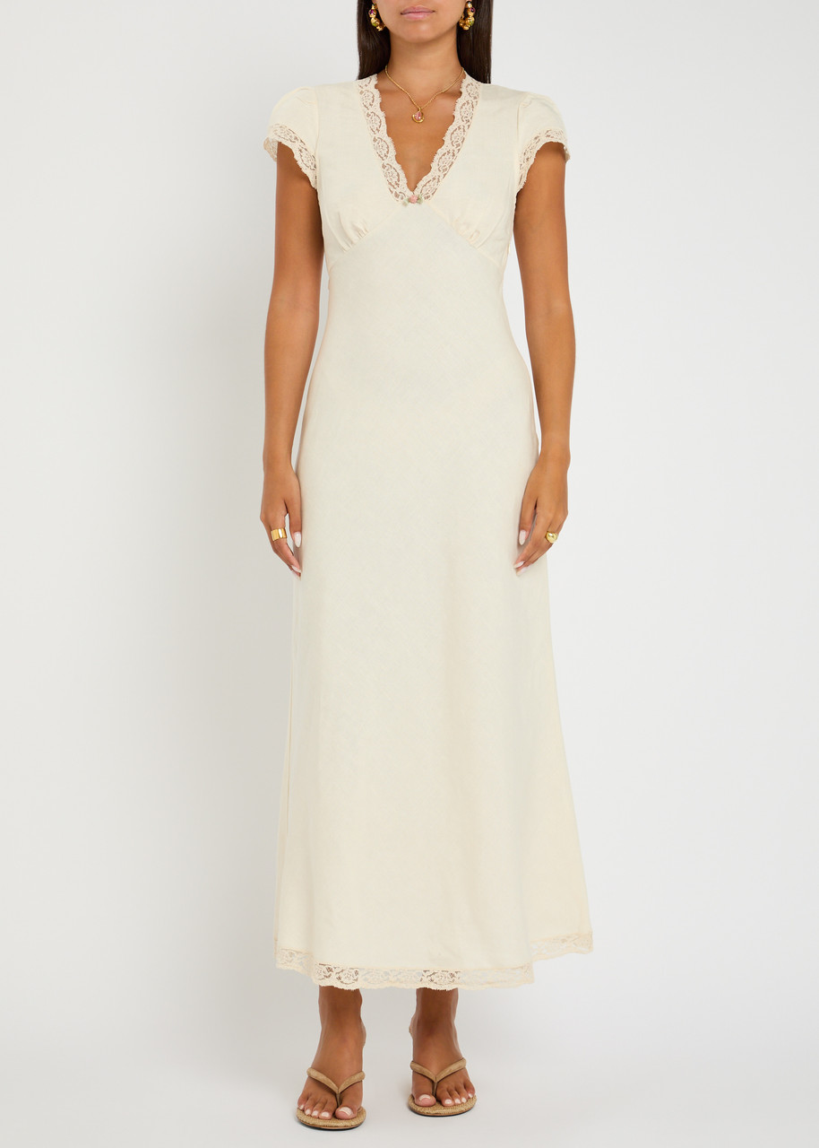 Rixo London Rixo Clarice Lace-embellished Linen-blend Maxi Dress In White