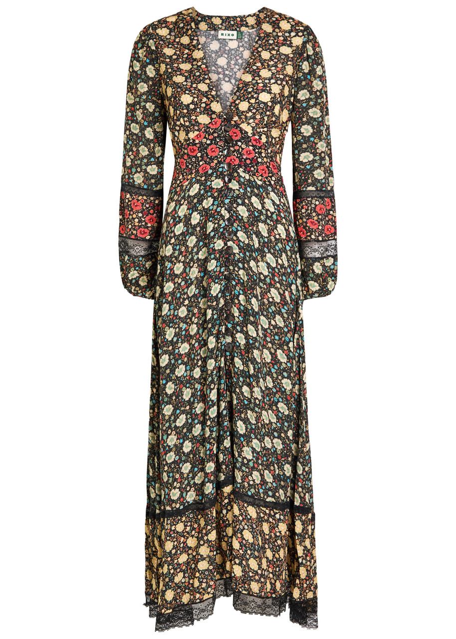 Rixo Raven Floral-print Crepe de Chine Maxi Dress - Multicoloured - 16 (UK 16 / XL)