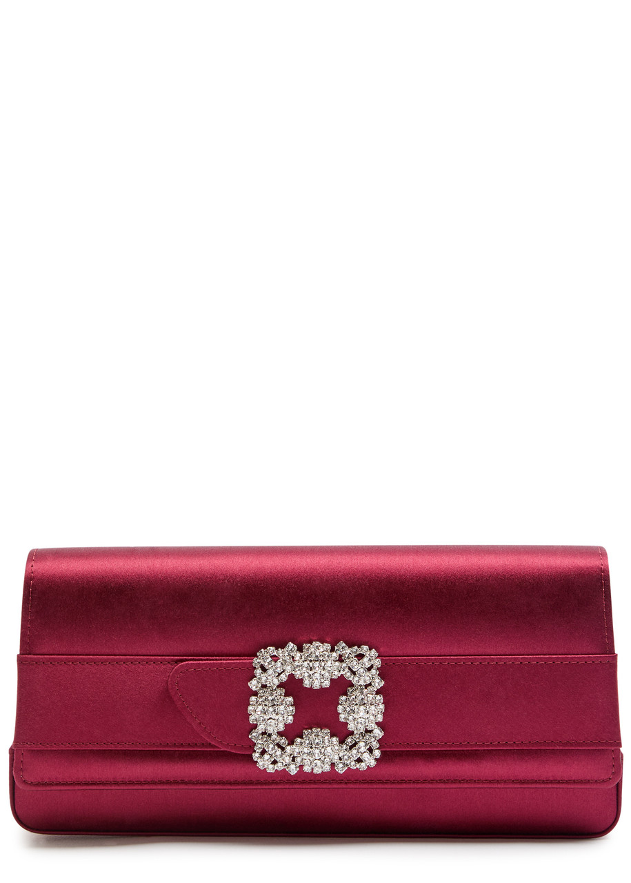 Manolo Blahnik Gothisi Embellished Satin Clutch In Red