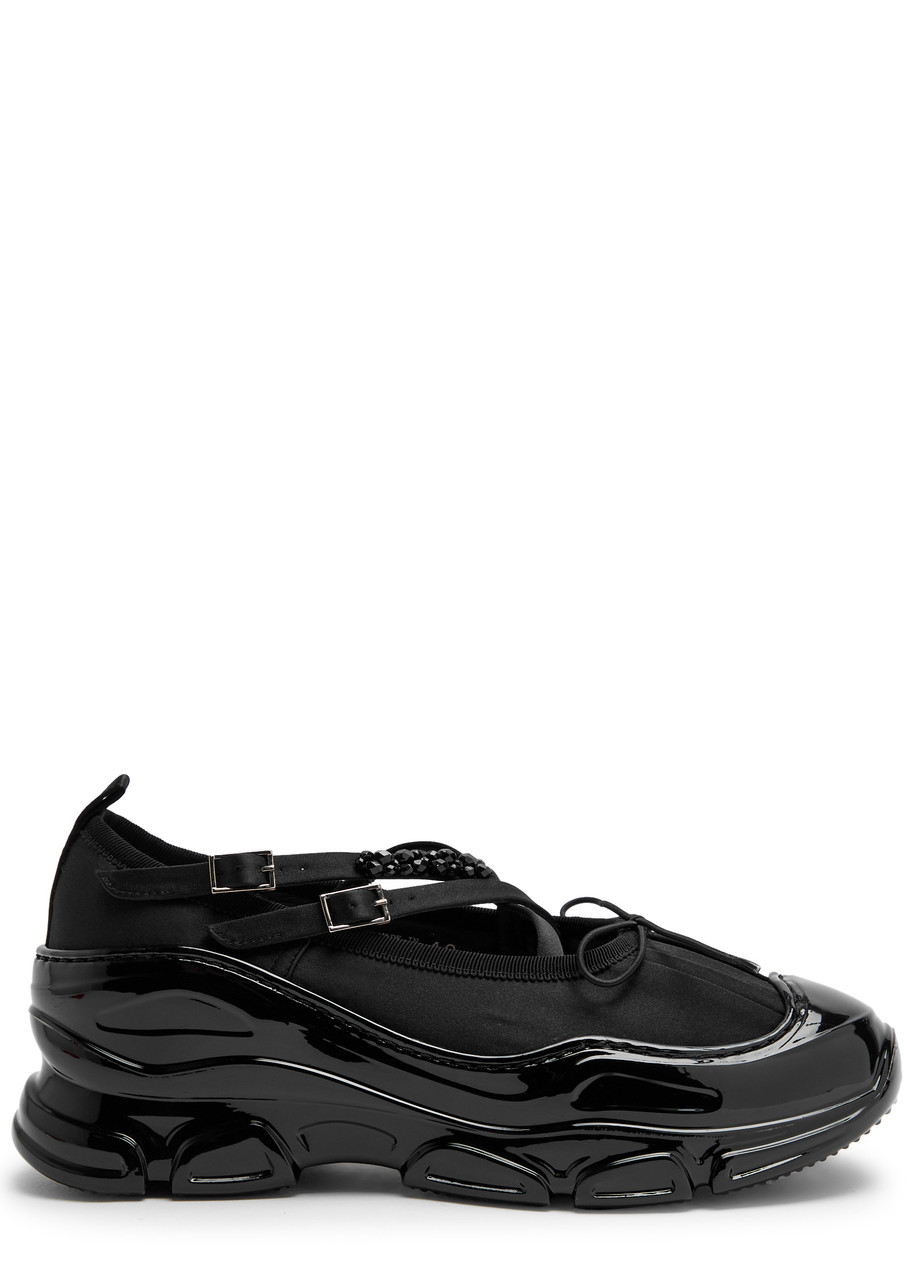 Simone Rocha Crystal Buckle Tracker Leather-trimmed Shoes In Black