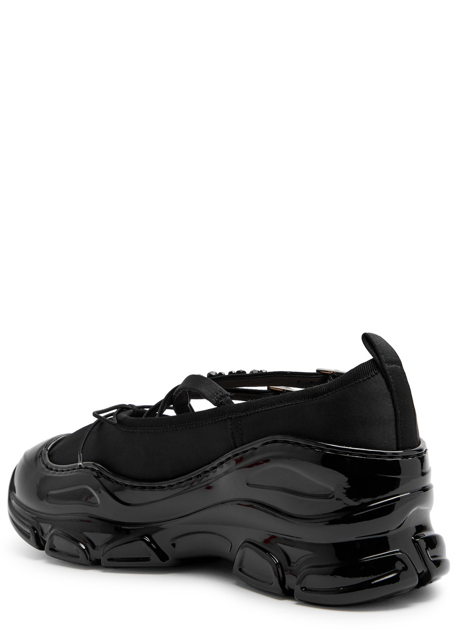 Simone Rocha Crystal Buckle Tracker Leather-trimmed Shoes In Black