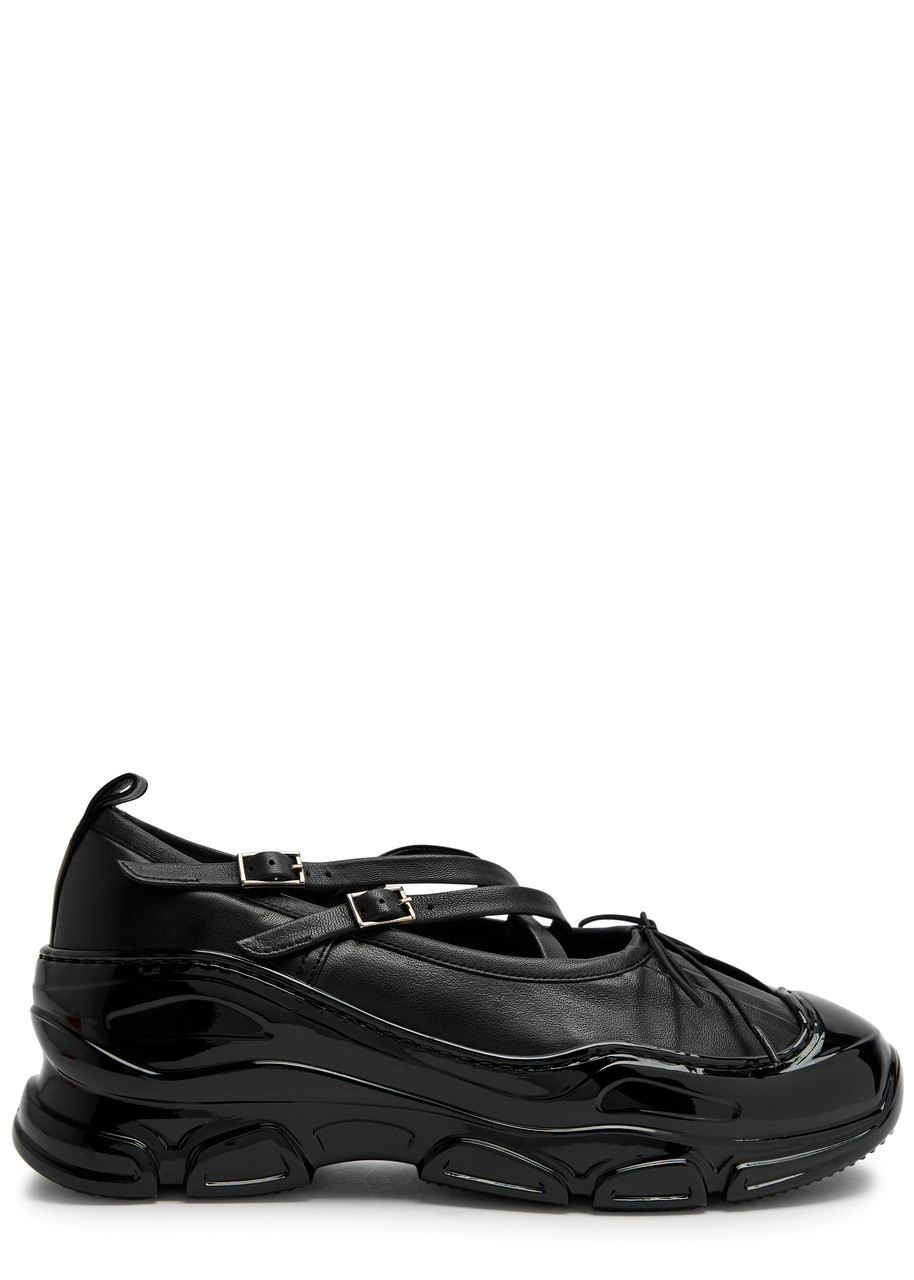 Simone Rocha Crystal Buckle Tracker Leather-trimmed Shoes In Black