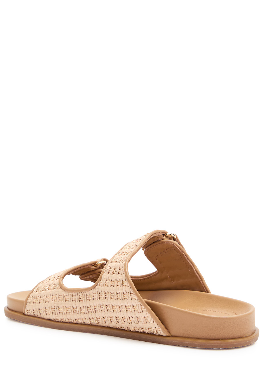 Jimmy Choo Fayence Embellished Raffia Sliders In Sand