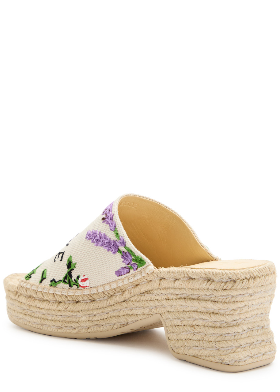 Loewe Petal 80 Espadrille Embroidered Canvas Slides In White