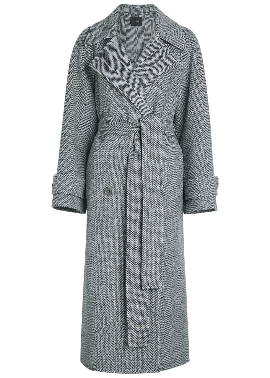 Joseph Navarre Herringbone Wool Coat In Gray