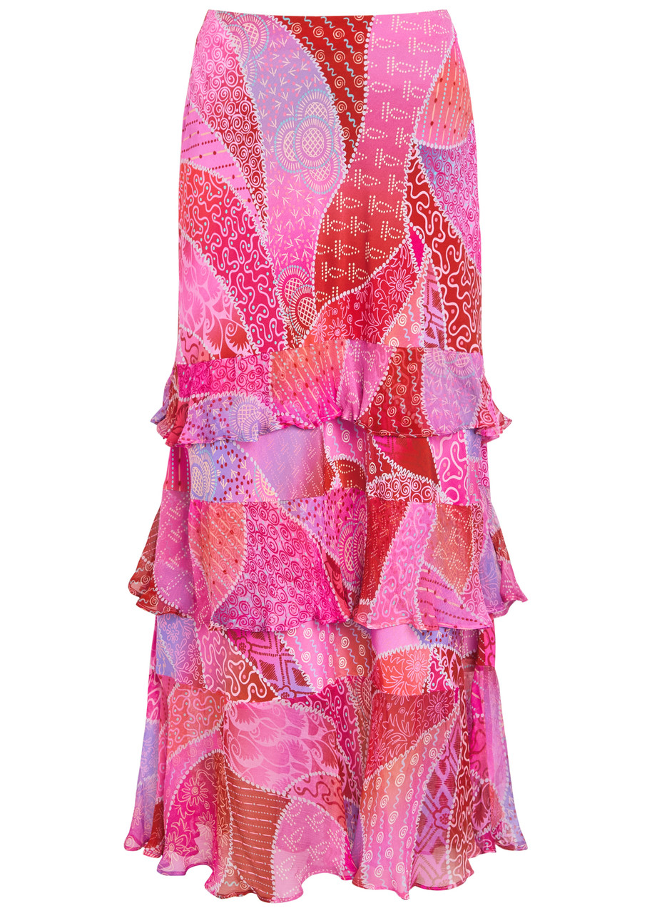Rixo London Rixo Preslee Patterned Crepe De Chine Midi Skirt In Purple