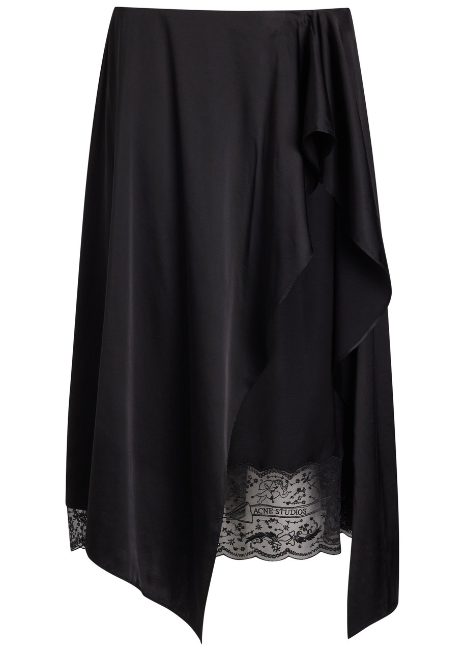 Acne Studios Inouka Asymmetric Satin Midi Skirt In Black