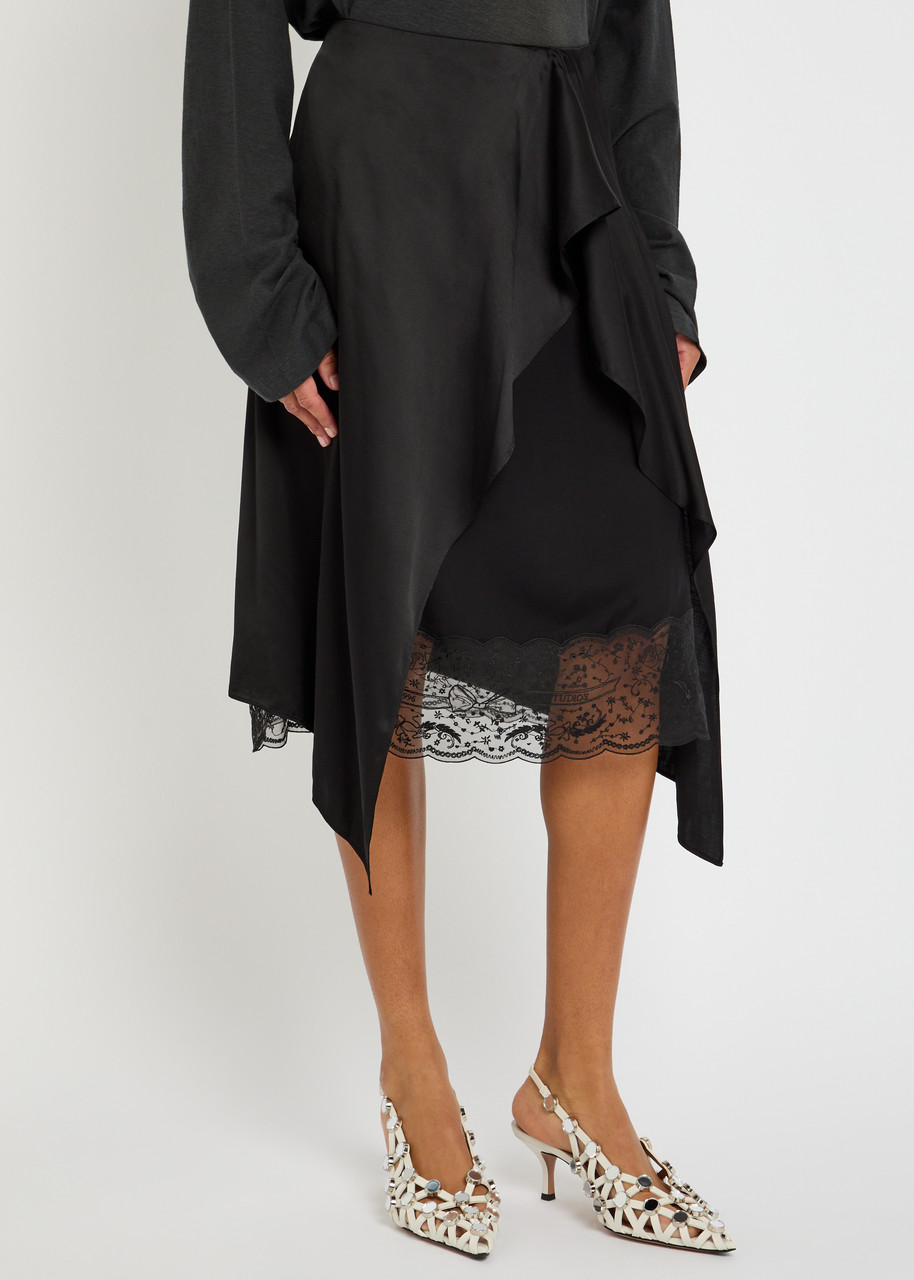 Acne Studios Inouka Asymmetric Satin Midi Skirt In Black