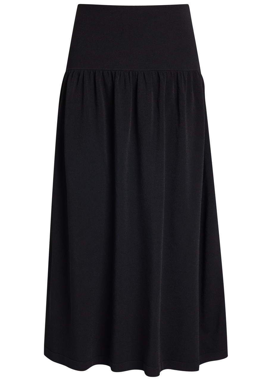 Vince Womens Black Pleated High-waist Knitted Midi Skirt In Blue