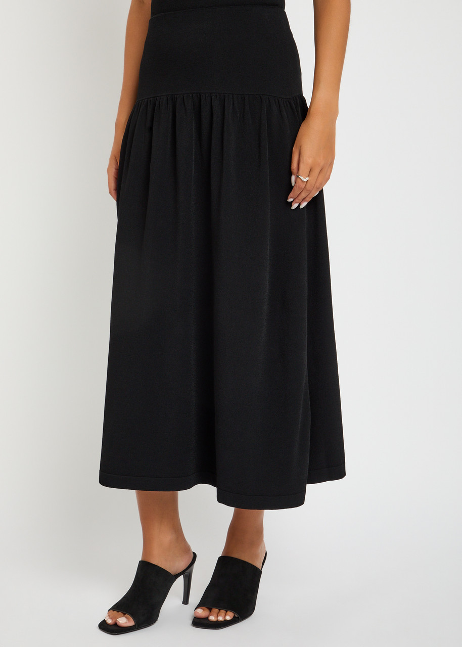Vince Womens Black Pleated High-waist Knitted Midi Skirt In Blue