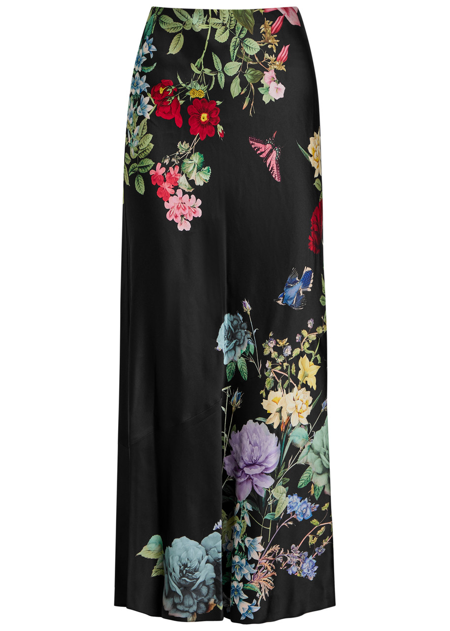 Alice + Olivia Terese Floral-print Satin Maxi Skirt - Black - 8 (UK12 / M)