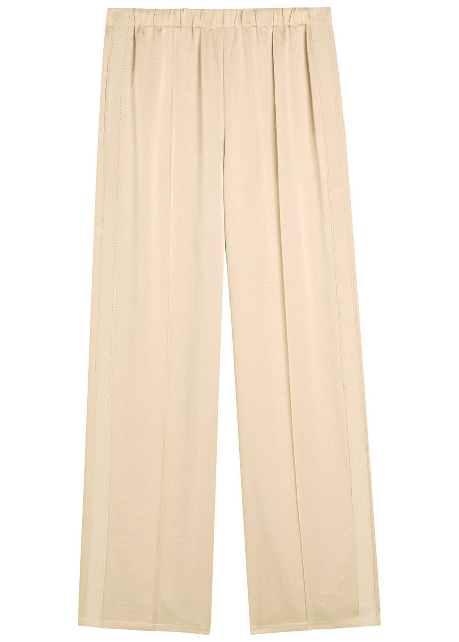 Vince Pintucked Satin-crepe Trousers In Neutral