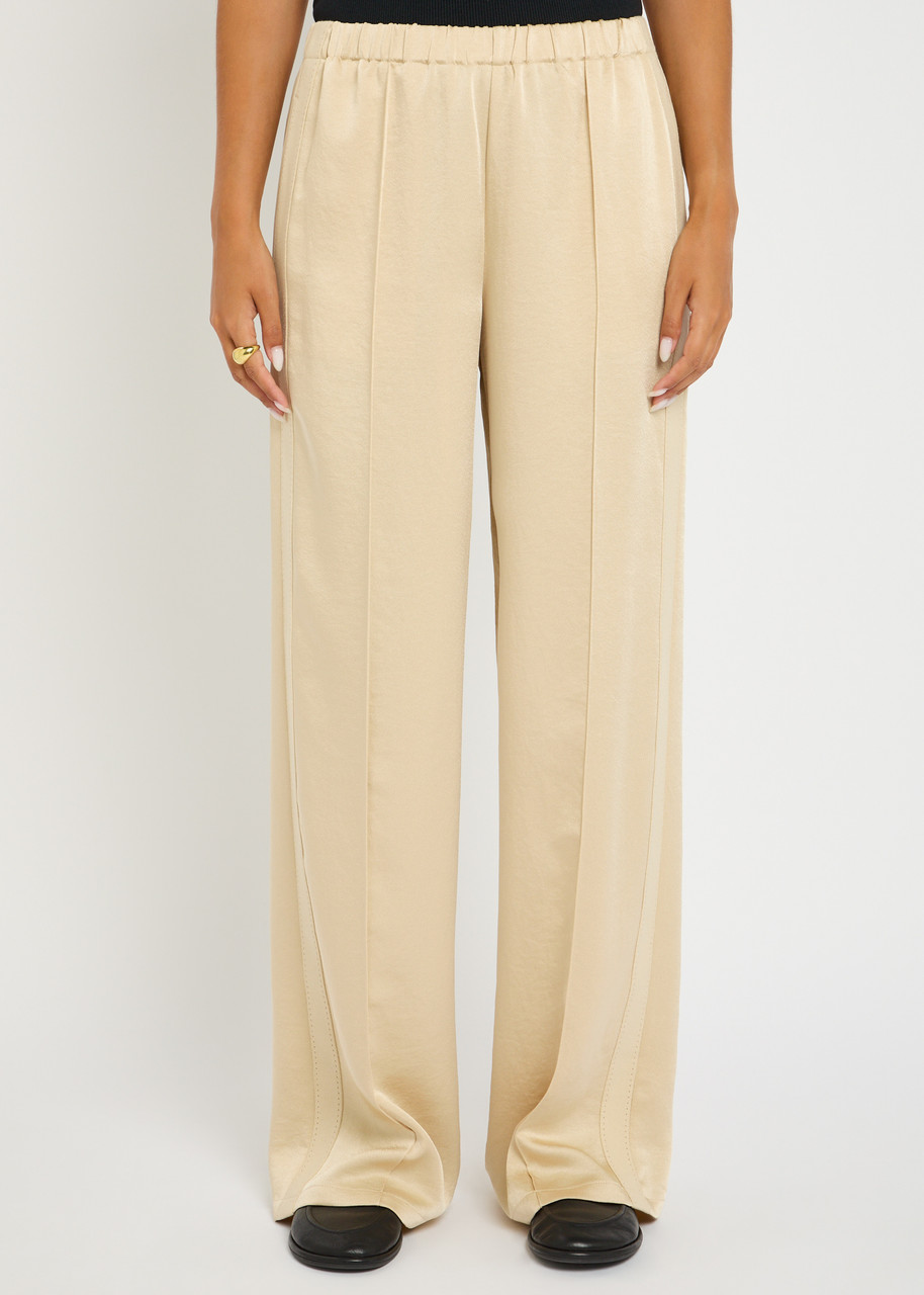 Vince Pintucked Satin-crepe Trousers In Neutral