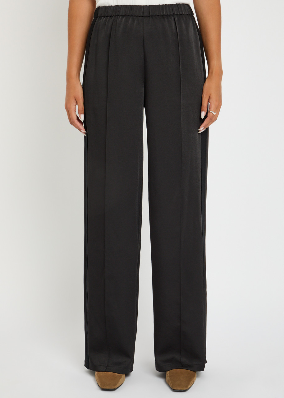 Vince Pintucked Satin-crepe Trousers In Black