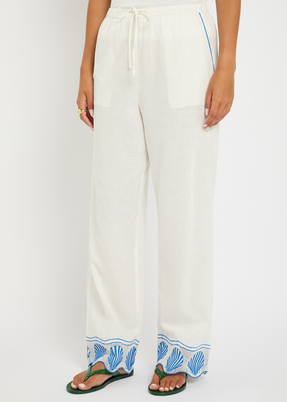 Rails Tildi Embroidered Cotton And Linen-blend Trousers In White