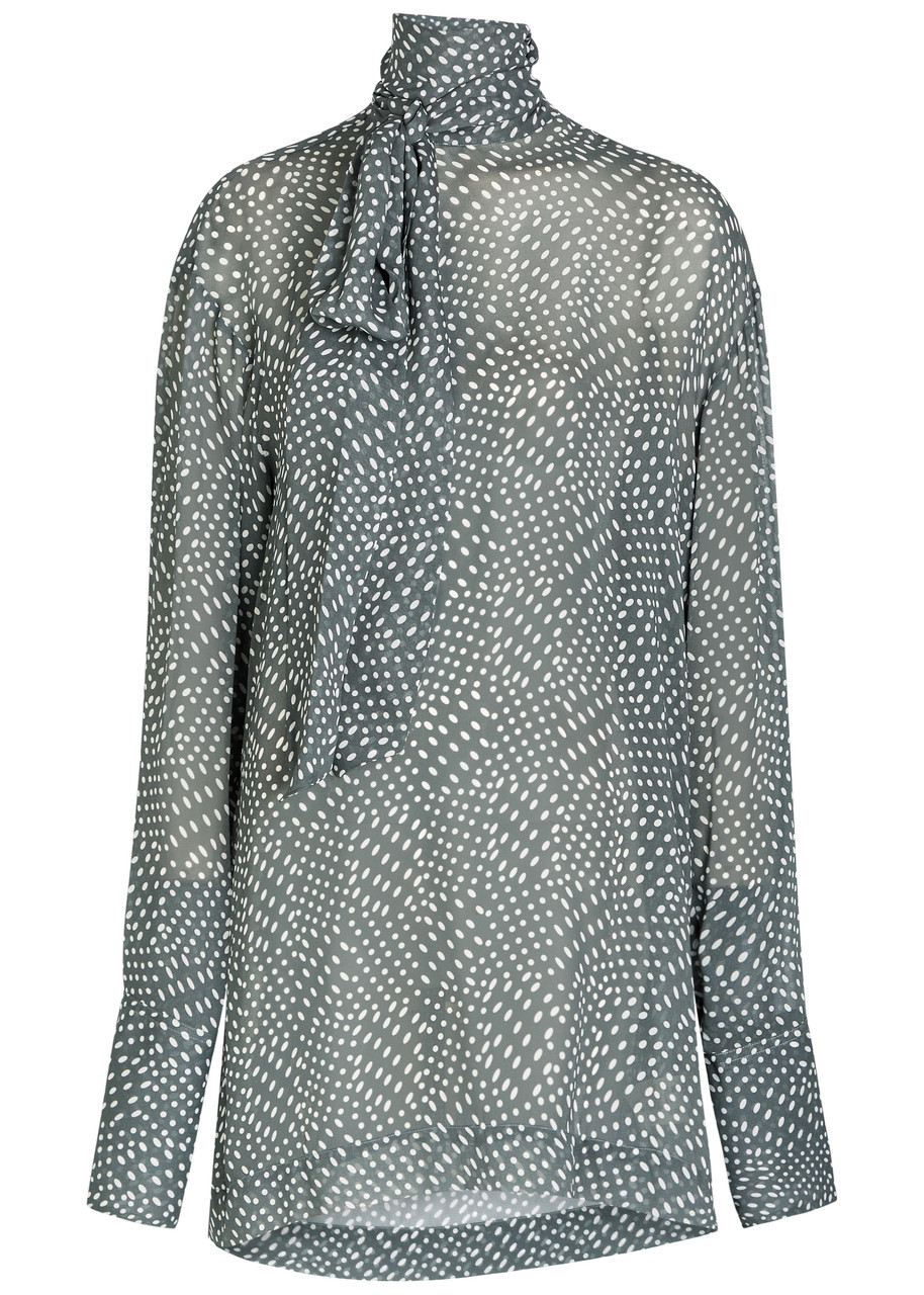 Dries Van Noten Chaddy Printed Chiffon Blouse - Grey - M (UK12 / M)