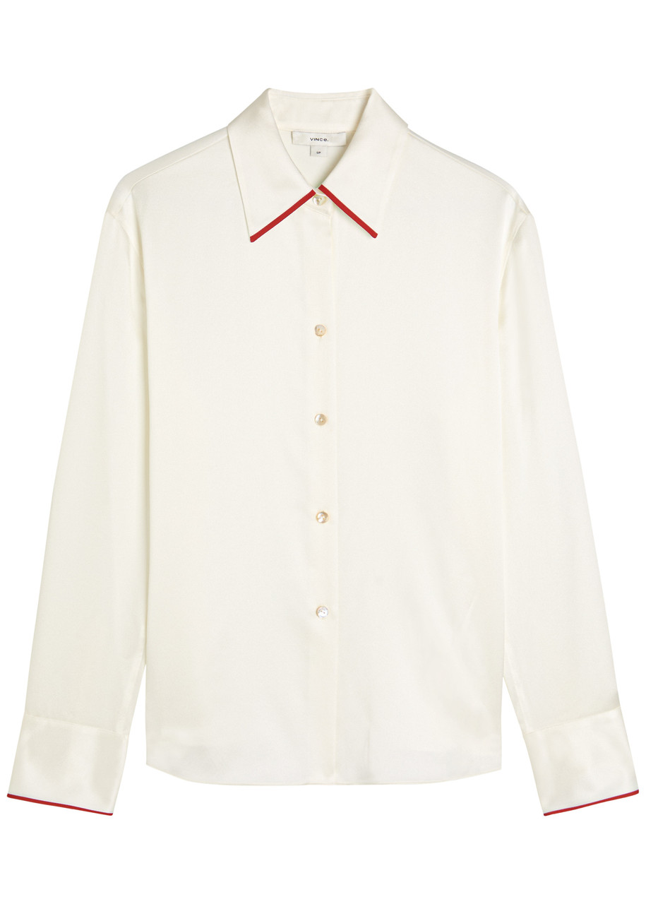 Vince Contrasting-trim Silk Shirt In White