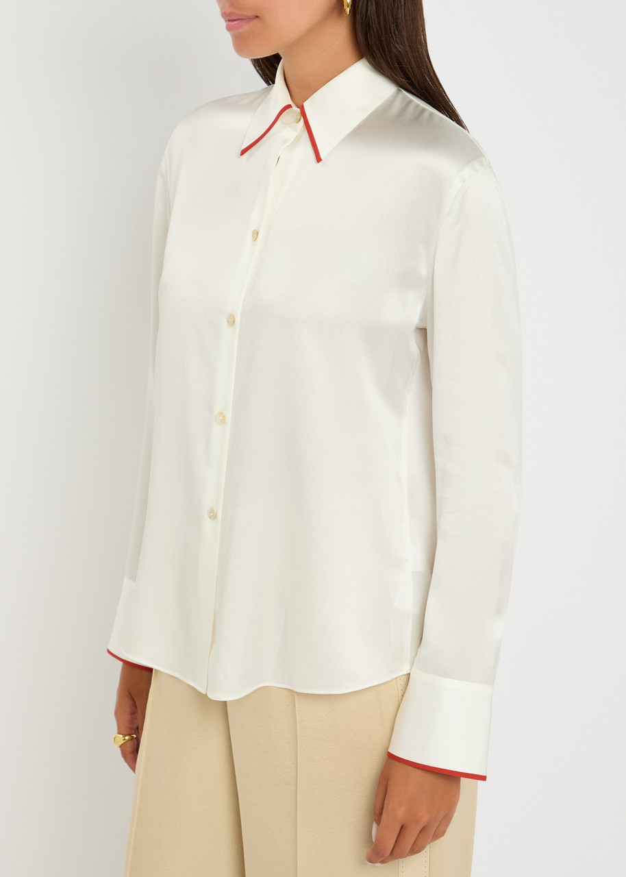 Vince Contrasting-trim Silk Shirt In White