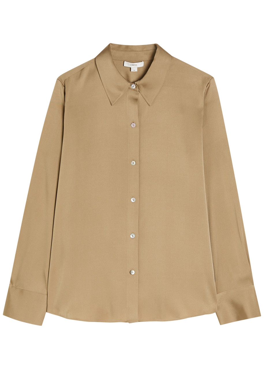 Vince Stretch Silk-blend Shirt - Beige - M (UK12 / M)